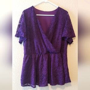 Per Seption Woman Deep Purple Blouse, Size 2x